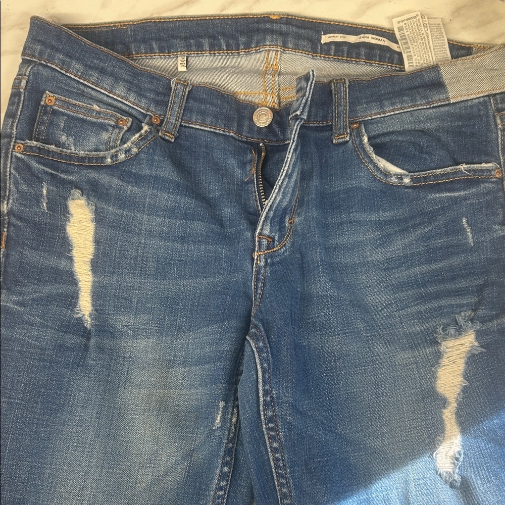 Zara Blue Distressed Skinny Jeans